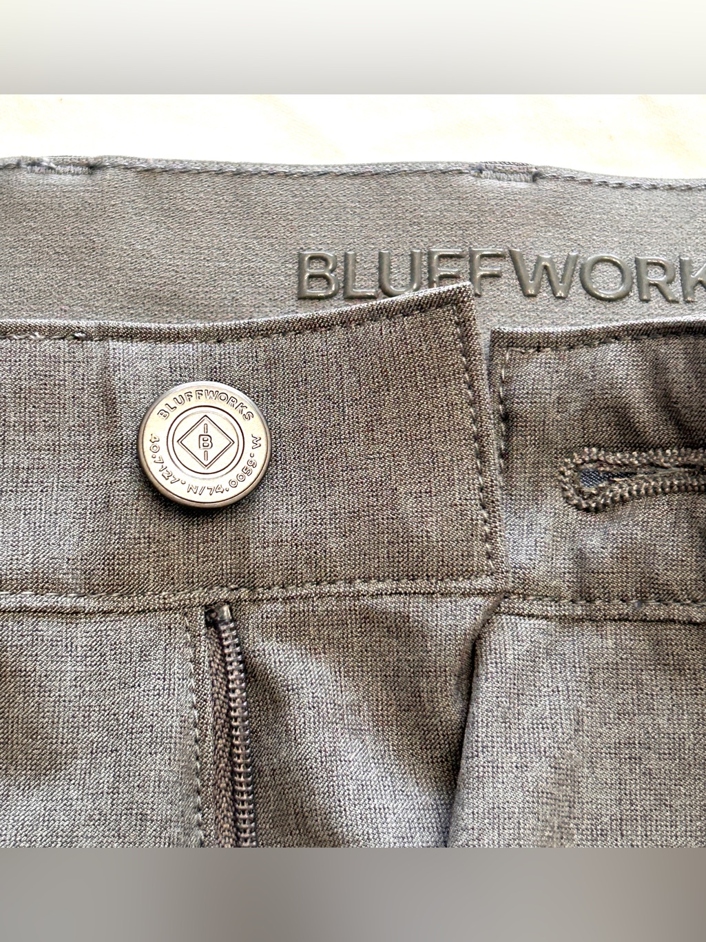 Bluffworks Men’s Travel Pants Gray Regular Fit 36x30 Stretch Like New — image 3 of 7